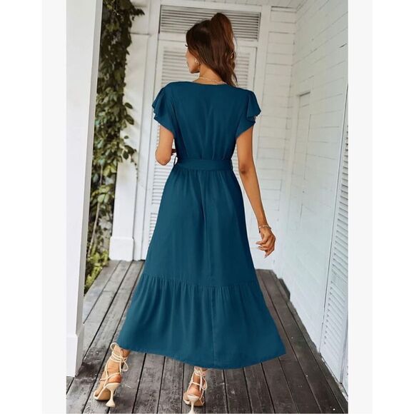 NEW Dress Wrap V Neck Ruffle Hem A-Line Boho Maxi XL 16/18 - Picture 2 of 4